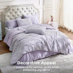 Bedsure King Size Comforter Set, Light Purple Boho Tufted Bed Set, 3D Puffy Jacquard Bedding King Size, 3 Pieces, 1 Farmhouse Shabby Chic Embroidery Comforter with Bow Pattern & 2 Pillow Cases