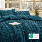Bedsure Tufted Boho Comforter Set King Size - Teal Boho Bed Set, GentleSoft 3 Pieces Farmhouse Shabby Chic Embroidery Bedding, Gifts for Woman, Soft Jacquard King Comforter for All Seasons