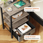 SUPERJARE Nightstand with Charging Station, Bed Side Table with Adjustable Fabric Drawer, Night Stand for Bedroom, 3-Tier Storage End Table, for Living Room, Oak