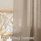 RYB HOME Long Linen Curtains 96 inches Long for Living Room, Light Airy Breathable Window Decor Linen Burlap 2 Panels Set for Laundry Room Home Office, W 70 x L 84 inches, Khaki, 2 Panels