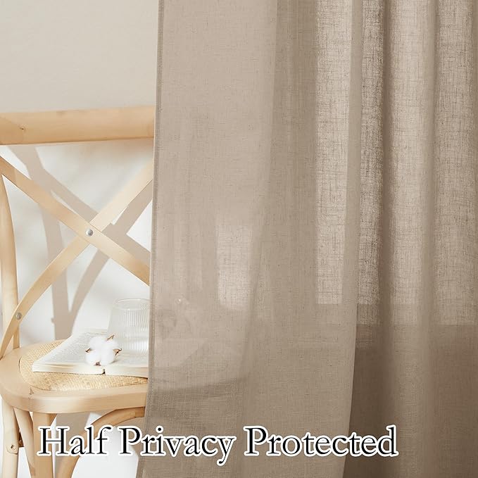 RYB HOME Extra Wide Semi Sheer Curtains, Grommet Easy Sliding Room Divider for Office Bedroom Separation, Large Window Curtains for Sliding Glass Door, Khaki, W 100 x L 84, 1 Pcs