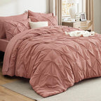 Bedsure Queen Comforter Set Dusty Pink - Bed in a Bag Queen Size Bedding 7 Pieces, GentleSoft™ Pintuck Bed Set Gift for Family, Pinch Pleat All Season Comforter with Sheets, Pillowcases & Shams
