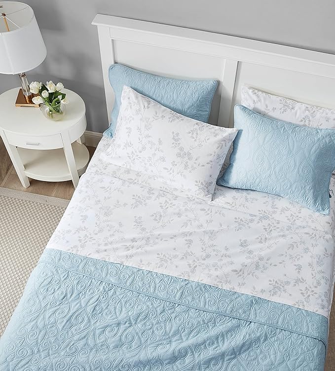 Laura Ashley - Flannel Sheets Full Size, Anti-Pilling & Wrinkle Resistant Cotton, Touchably Soft for All-Season Comfort - Bed Sheets with Matching Pillowcases & Fitted Sheet (Fawna Grey)