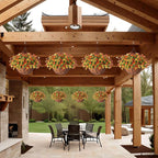 Fake Mums Artificial Fall Flowers with Hanging Baskets Outdoors for Decoration Faux mums for outdoor planters Daisy Flower with Eucalyptus Leaves for Porch Home Patio Balcony and Yard Autumn Decor
