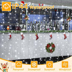 Ollny Curtain Lights 6.6x6.6ft, 200 LED White Christmas Lights with Remote 8 Modes Dimmable Timer, USB Power String Light for Bedroom Backdrop Indoor Window Wedding Decorations