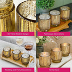 Kate Aspen Vintage Fluted Gold Glass Votive Candle Holders and Tea Lights Candles - Gold Candle Holders Set of 6 for Boho Home Decor, Kitchen Shelf and Bookshelf Decor, Rustic Table Decorations