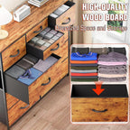10 Drawer Dresser, Chest of Drawers for Bedroom, Fabric Dresser Drawers with Side Pockets, Hooks, Wooden Top and Sturdy Metal Frame for Living Room, Closet, Hallway (Brown)