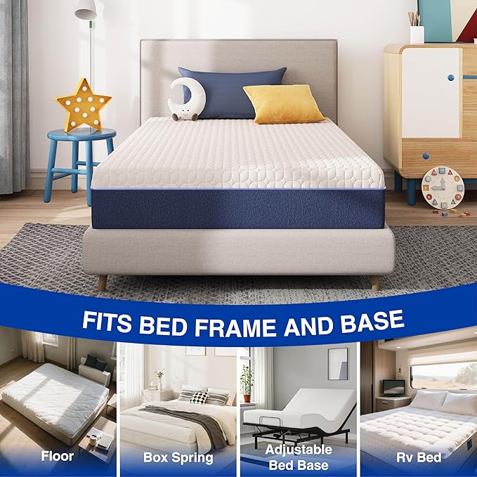 6 Inch TwinXL Size Mattress for Kids, Gel Cooling Memory Foam Mattress in A Box, Medium Firm Feel for Back Pain Relief, CertiPUR US Certified
