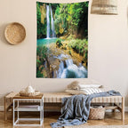 Lunarable Nature Tapestry King Size, Green Forest Waterfall and River Pool Pond Water Source Earth Landscape, Wall Hanging Bedspread Bed Cover Wall Decor, 30" X 45", Pale Brown and Green