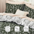 Bedsure Queen Comforter Set - Dark Olive Green Bed Set, 3 Pieces Cute Floral Bedding, 1 Soft Reversible Botanical Flowers Comforter and 2 Pillow Shams