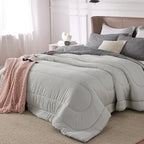 Bedsure King Comforter Set - Cooling and Warm Bed Set, Light Grey Reversible Bedding for All Season, 3 Pieces, 1 King Size Comforter (102"x90") and 2 Pillow Cases (20"x36")