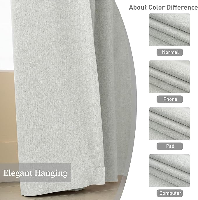 KangBang Grey Blackout Curtains 84 Inch Wide 2 Panels, Thermal Insulated Linen Textured Curtains for Hall Large Windows, Back Tab Loop Pocket Pleated Room Divider Curtains,84x108 Inch, Greyish White