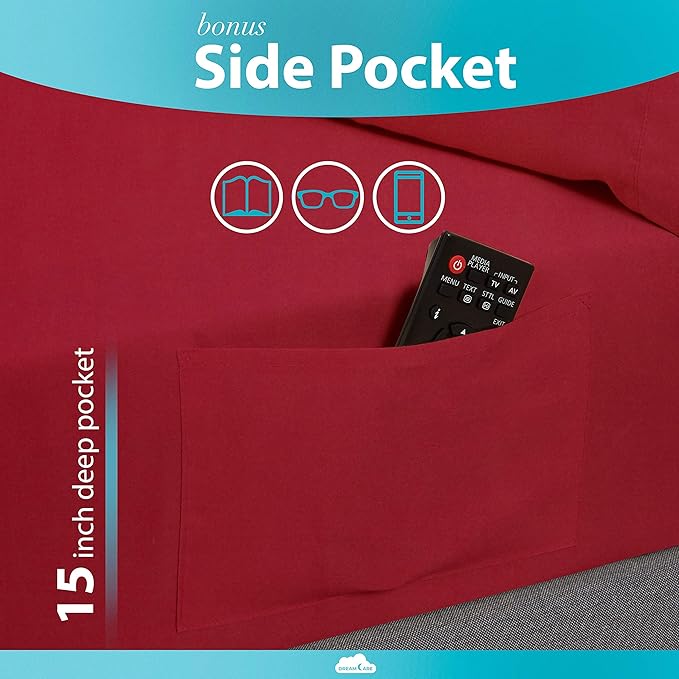 DREAMCARE King Size Sheets Set – 6 pcs Cooling Bed Sheets – up to 15” Deep Pocket King Sheet Set – 2500 Supreme Collection – Extra Soft 100% Brushed Microfiber Hotel Luxury with Side Pocket – Burgundy