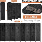 FDW Room Divider 8 Panel Folding Privacy Divider 6 Ft Indoor Wall Divider Portable Partition Wood Screen, Coal Black