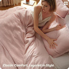 Bedsure Cotton Duvet Cover King - 100% Cotton Waffle Weave Pink Duvet Cover King Size, GentleSoft™ and Breathable Bedding Set for All Season, 3 Pieces, 104"x90"