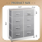WLIVE Fabric Dresser for Bedroom, Tall Dresser with 8 Drawers, Storage Tower with Fabric Bins, Double Dresser, Chest of Drawers for Closet, Playroom, Dormitory, Light Grey