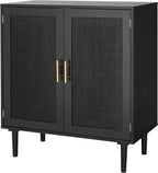 Finnhomy Sideboard Buffet Kitchen Storage Cabinet with Black Painted Rattan Decorated Doors, Dining Room, Hallway, Cupboard Console Table, Liquor/Accent Cabinet, 31.5X 15.8X 34.6 Inches, Black