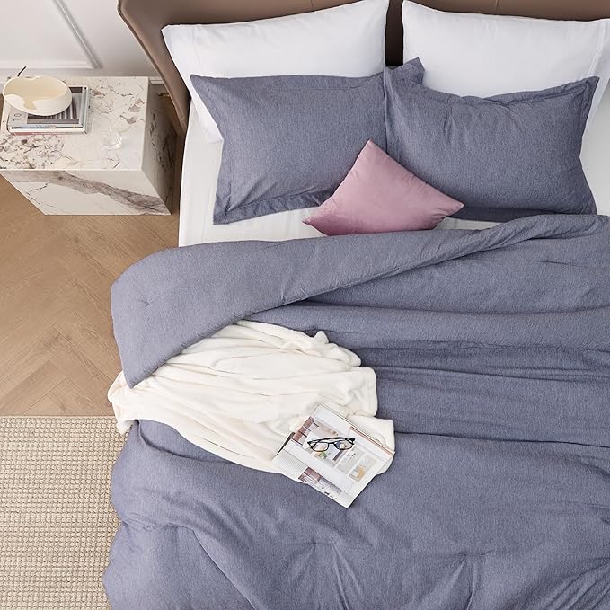 Bedsure Full Comforter Set - Denim Grey Soft Bedding for All Seasons, Cationic Dyed Bed Set, 3 Pieces, 1 Full Size Comforter (82"x86") and 2 Pillow Shams (20"x26"+2")
