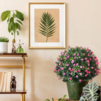 2-Pack Artificial Boxwood Topiary Ball Plant with Pink Flowers, Ground Stake, UV-Resistant Outdoor & Indoor Decorative Flowers