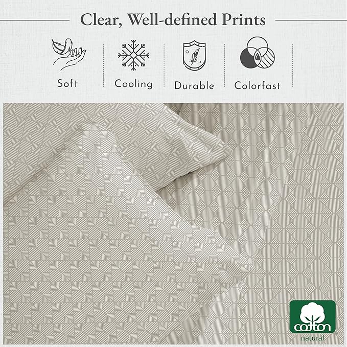 California Design Den California King Sheet Sets - 400 Thread Count Sateen, Natural 100% Cotton Sheets, Deep Pocket Cooling and Durable Bedding Set - Taupish-Sage Crosshatch