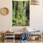Lunarable Woodland Tapestry Twin Size, Waterfall in Deep Forest Scenery in The Woods Green of Earth Covering Plants, Wall Hanging Bedspread Bed Cover Wall Decor, Twin Size, Forest Green