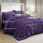 Bedsure Queen Comforter Set Purple - Bed in a Bag Queen Size Bedding 7 Pieces, GentleSoft™ Pintuck Bed Set Gift for Family, Pinch Pleat All Season Comforter with Sheets, Pillowcases & Shams