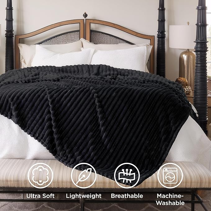 Bedsure GentleSoft Blankets Queen Size for Bed - Cozy Soft Blankets for Women, Cute Large Fleece Throws for Girls, Black, 90x90 Inches