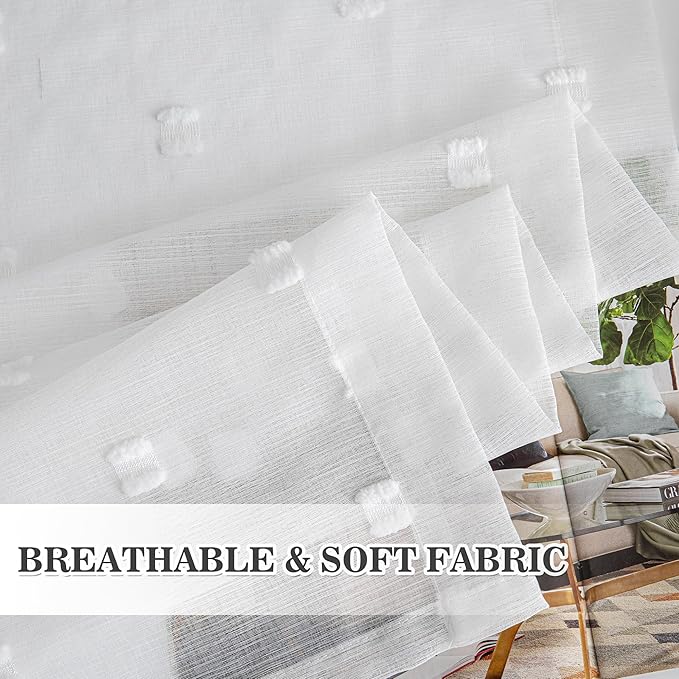 MYSKY HOME White Curtains for Bedroom 84 Inch Length Long Sheer Curtains for Living Room Nursery Curtains with White Patched Design Rod Pocket Privacy Window Drapes Dining Room 52" x 84" 2 Panels