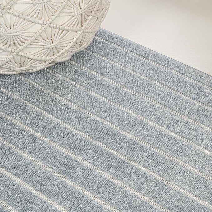 Eyely NCS101F-28 Odense High-Low Minimalist Angle Geometric Light Blue/Cream 2 ft. x 8 ft. Indoor/Outdoor Runner Rug, for Home, Backyard, Patio, Porch, Bedroom, Kitchen, Living Room
