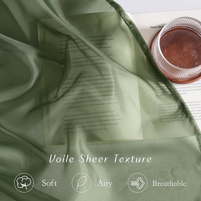 NICETOWN Forest Green Sheer Curtains 96inches Long for Living Room, Grommet Voile Sheer Light Filtering Window Treatments for Bedroom, Sage Green, W54 x L96, Set of 2