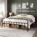 Yaheetech Classic Metal Platform Bed Frame Mattress Foundation with Victorian Style Iron-Art Headboard/Footboard/Under Bed Storage/No Box Spring Needed/King Size Bronze