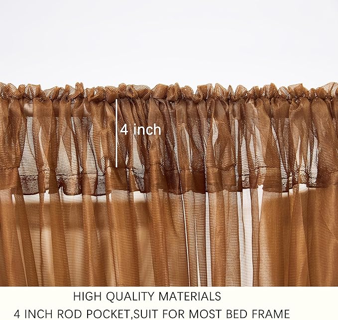 Akiky Canopy Bed Curtain with Lights Bed Drapes for Girls Adults Soft Bed Canopy Scarf for Bed Room Decoration (King, Coffee)