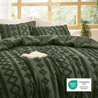 Bedsure Tufted Boho Comforter Set King Size - Olive Green Boho Bed Set, GentleSoft™ 3 Pieces Farmhouse Shabby Chic Embroidery Bedding, Gifts for Woman, Soft Jacquard King Comforter for All Seasons