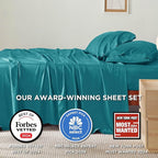 Bedsure Queen Sheet Set, Rayon Derived from Bamboo, Cooling Sheets, Breathable & Soft, Deep Pocket Up to 16 Inches, Hotel Luxury Silky Bedding for Hot Sleepers, Turquoise