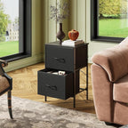 WLIVE Black Night Stand, Nightstand with 2 Drawers, Small Dresser for Bedroom, Bedside Table Furniture, College Dorm, End Table with Fabric Bins, Size L 24.9" H