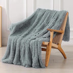 Tuddrom Decorative Extra Soft Faux Fur Blanket Queen Size 80"x90",Solid Reversible Fuzzy Fluffy Cozy Plush Fleece Comfy Microfiber Fur Blanket for Couch Sofa Bed,Gray Blue