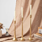 Denique Iron Taper Candle Holder Set of 3, Gold Candlestick Holders Decorative Candle Stand, Tapered Candle Holders Tall Set for Wedding, Dining Table, Home Decoration (Gold)