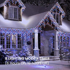 Toodour Red White Blue Christmas Icicle Lights, 29.5ft 360 LED Icicle Lights, 8 Modes, 60 Drops, Window Curtain Led Christmas Light, Icicle Twinkle Light for Eaves, Party, Wedding, Xmas Decorations