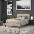 Flash Furniture Bedford Box Stitch Tufted Upholstered Full Size Headboard in Beige Fabric