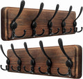 Dseap Coat Rack Wall Mounted - 5 Tri Hooks, Heavy Duty, Wooden Wall Coat Hanger Coat Hook for Clothes Hat Jacket Clothing, Natural & Black, 2 Packs