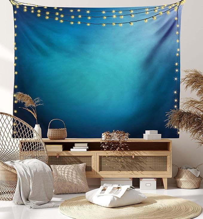 Ambesonne Navy Blue Tapestry, Abstract Vibrant Shaded Digital Color on Plain Background Bohemian Print, Wide Wall Hanging for Bedroom Living Room Dorm, 60" X 40", Turquoise Navy