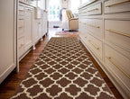 Custom Size Cut to Length Moroccan Trellis Design Runner Rug Mat For Wide Long Hallways with Non-Slip Rubber Backing, Better Traction for Pets, Prevent Slippage, Trellis Brown, 31 inch X 17 feet