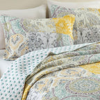 Secgo Queen Comforter Set for Bed - 100% Cotton Quilts Queen Size, Black Bedspreads (90 * 98 Inch) with 2 Pillow Shams, Patchwork Reversible Lightweight Bedding