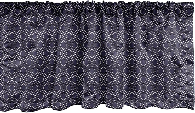 Ambesonne Navy Blue Window Valance, Geometric Dotted Pattern Design with Abstract Ogee Shapes Grid Ornament Tile, Curtain Valance for Kitchen Bedroom Decor with Rod Pocket, 42" x 12", Dark Blue Tan
