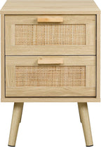Finnhomy Nightstand, End Table, Side Table with 2 Hand Made Rattan Decorated Drawers, Wood Accent Table with Storage for Bedroom, Natural (Patented)