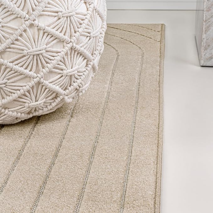 Eyely NCS101E-28 Odense High-Low Minimalist Angle Geometric Beige/Cream 2 ft. x 8 ft. Indoor/Outdoor Runner Rug, for Home, Backyard, Patio, Porch, Bedroom, Kitchen, Living Room
