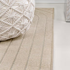 Eyely NCS101E-28 Odense High-Low Minimalist Angle Geometric Beige/Cream 2 ft. x 8 ft. Indoor/Outdoor Runner Rug, for Home, Backyard, Patio, Porch, Bedroom, Kitchen, Living Room