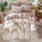 MooMee Bedding Duvet Cover Set 100% Washed Cotton Linen Like Textured Breathable Durable Soft Comfy (Heathered Greyish Pink, Cal King 104"x98")