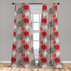 Ambesonne Floral Curtains, Blossoming Peonies Vintage Botanical Composition Abstract Petals and Buds, Window Treatments 2 Panel Set for Living Room Bedroom, Pair of - 28" x 63", Red Grey