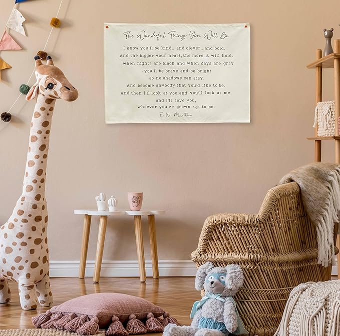 Boho Rectangular Banner Flag Wall Sign Decor Gift for Baby Boy Girl Kids,Nursery Classroom Baby Room Bedroom Living Room Office Dorm Decor-the Wonderful Things-Birthday Christmas Gift